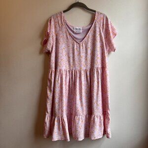 Sadie and Sage Ditsy Floral Swing Mini Dress Prairie Boho Ruffle Hem Size Large